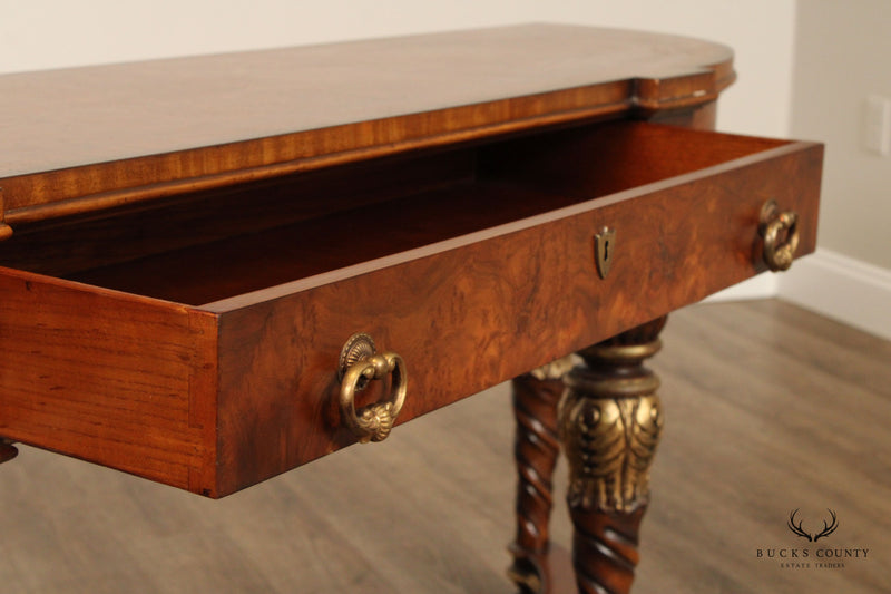 Italian Louis XVI Style Burlwood Demilune Console Table