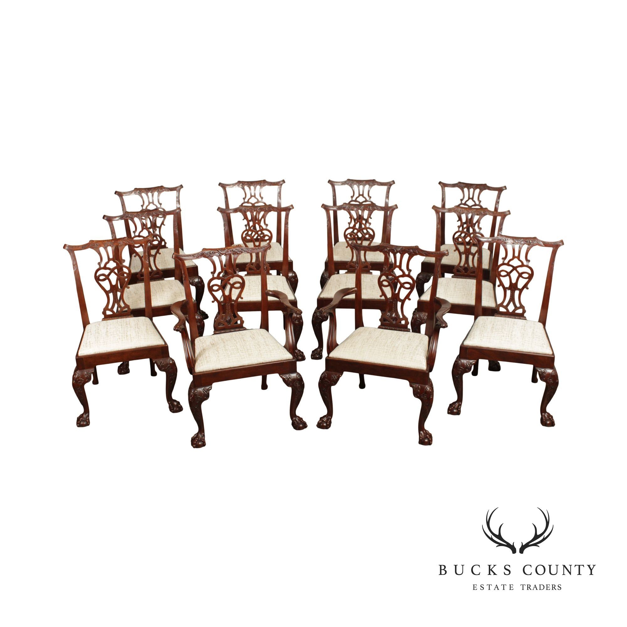 Baker Furniture Stately Homes Set of 12 Mahogany Chippendale Dining Chairs