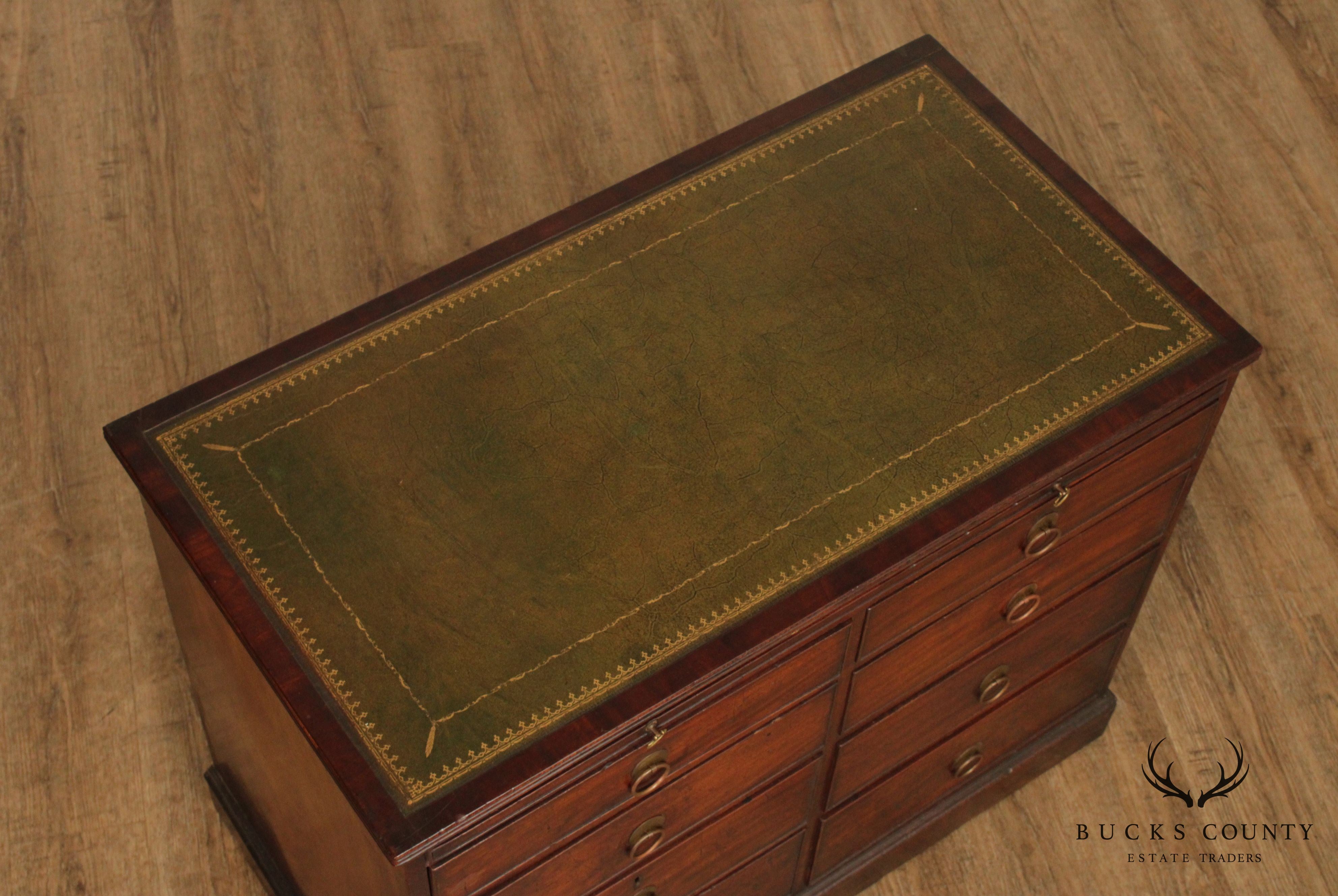 Antique English Mahogany Regency Period Leather Top Chest of Drawers