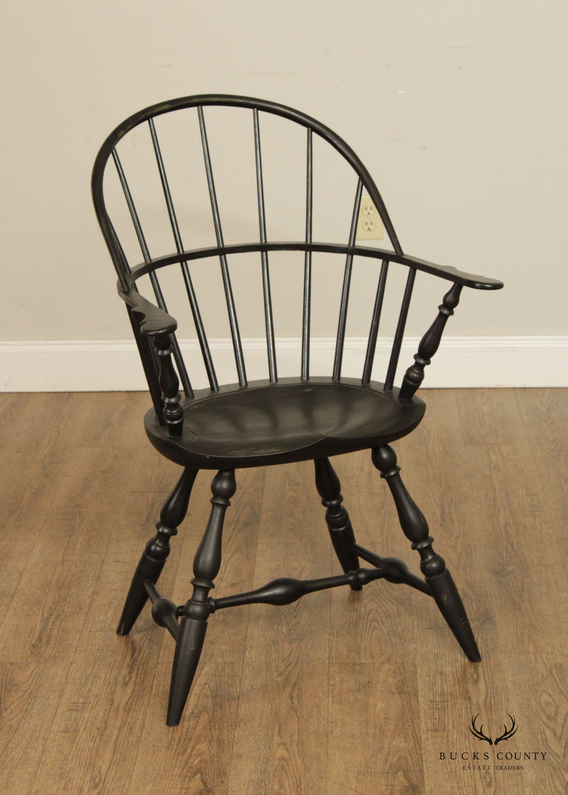 Custom Quality Pair of Black Painted Windsor Armchairs