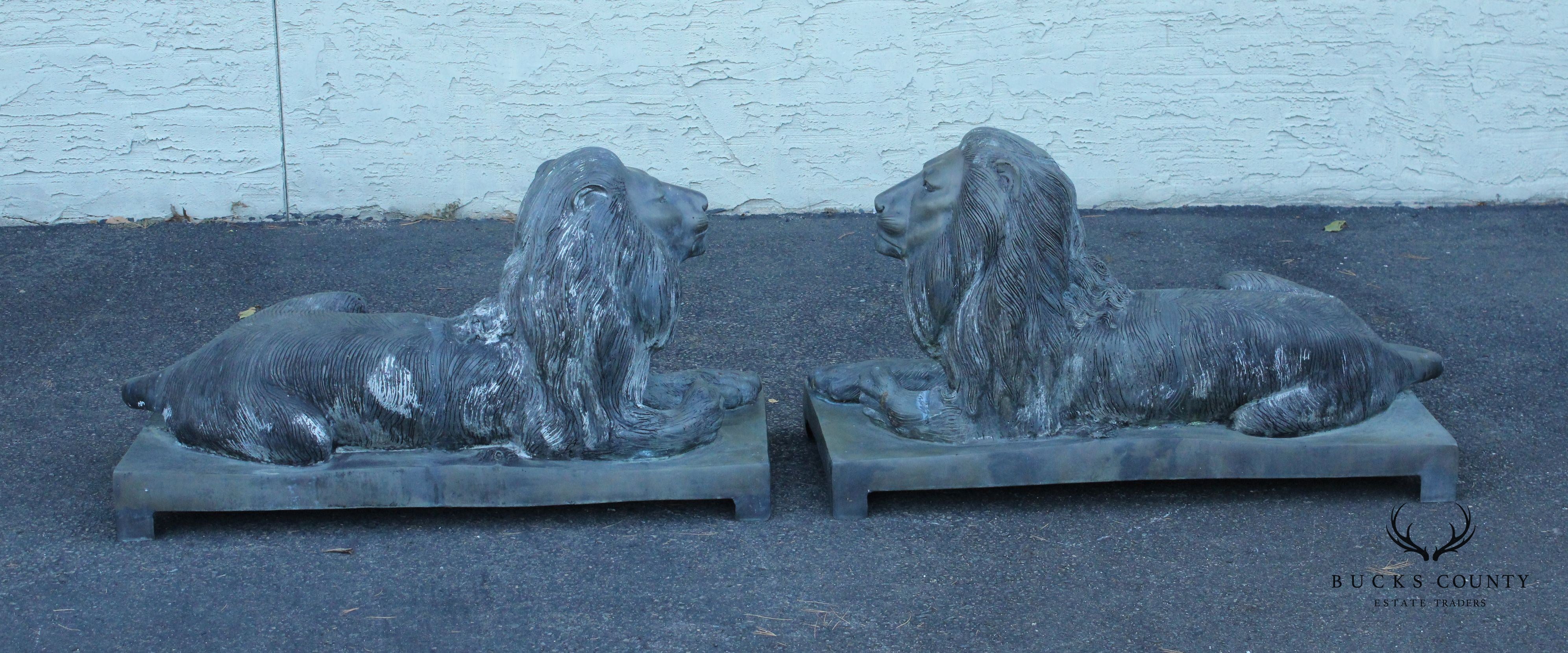 Vintage Pair Of Outdoor Bronze Guardian Lion Statues