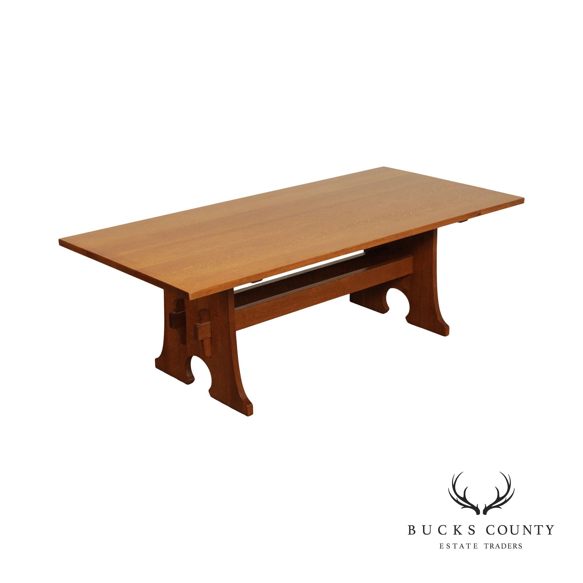 Stickley Mission Collection Oak Keyhole Trestle Dining Table