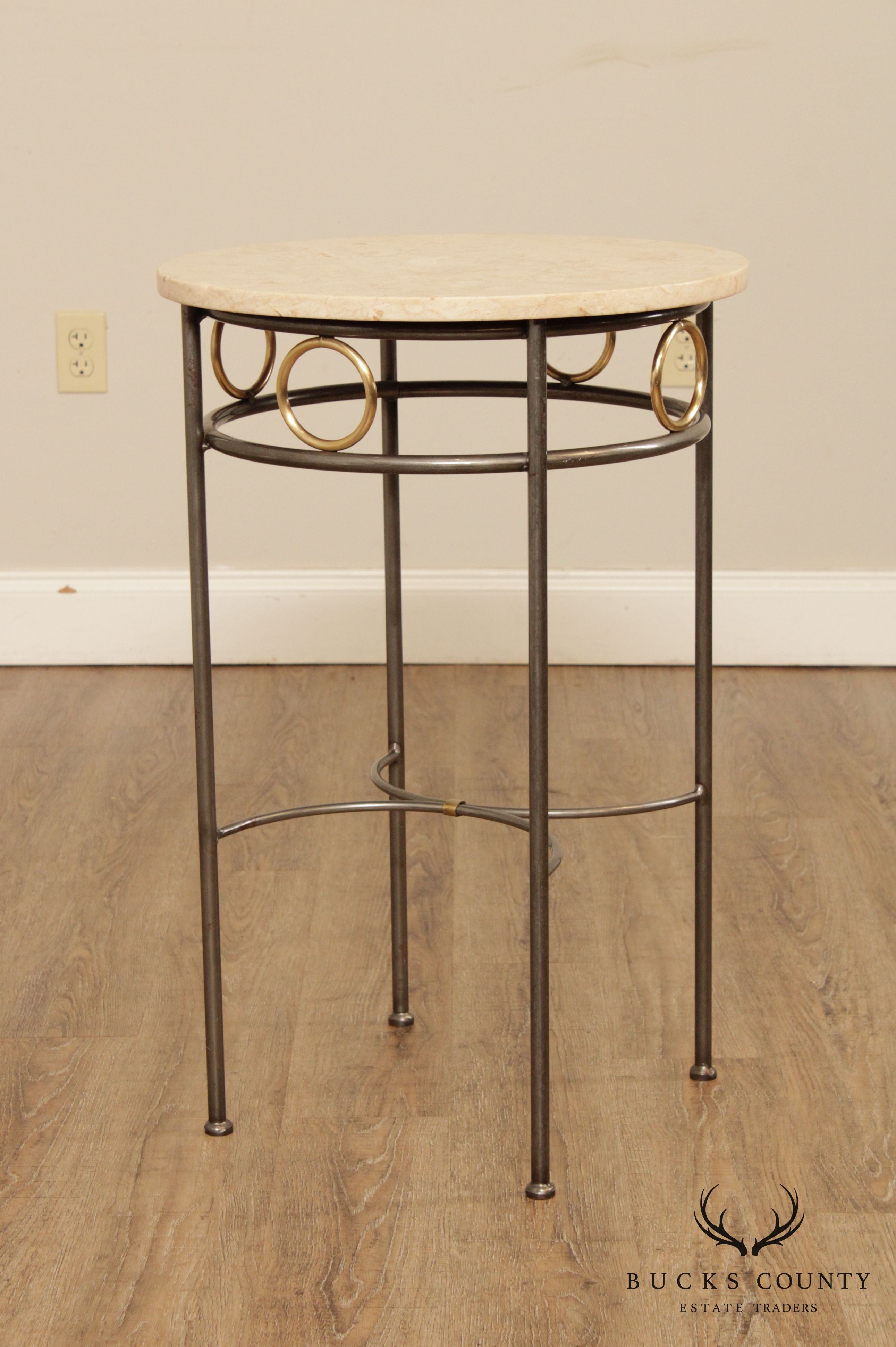 Forged Steel Base Round Marble Top Side Table