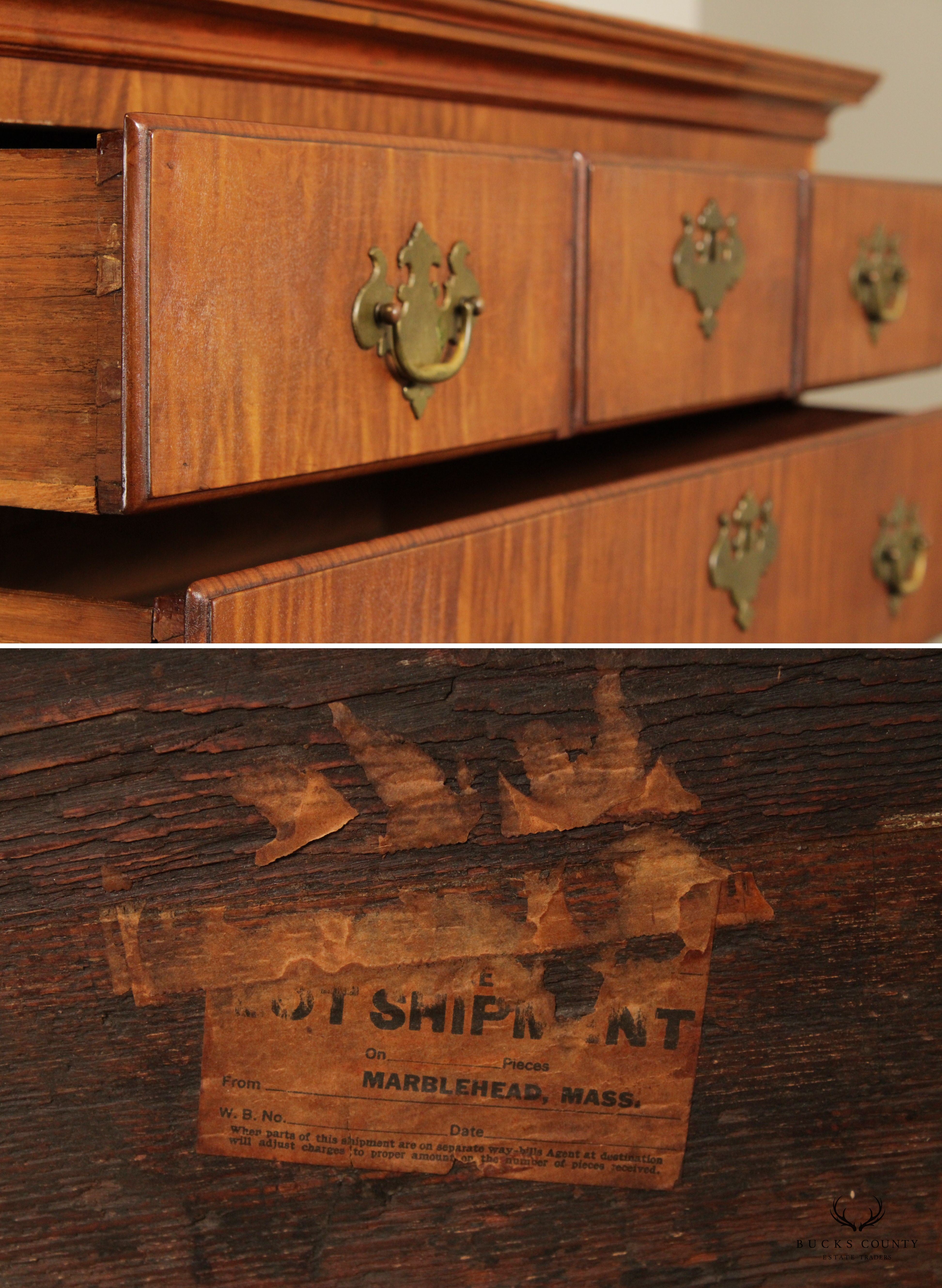 Antique New England Queen Anne Tiger Maple Highboy