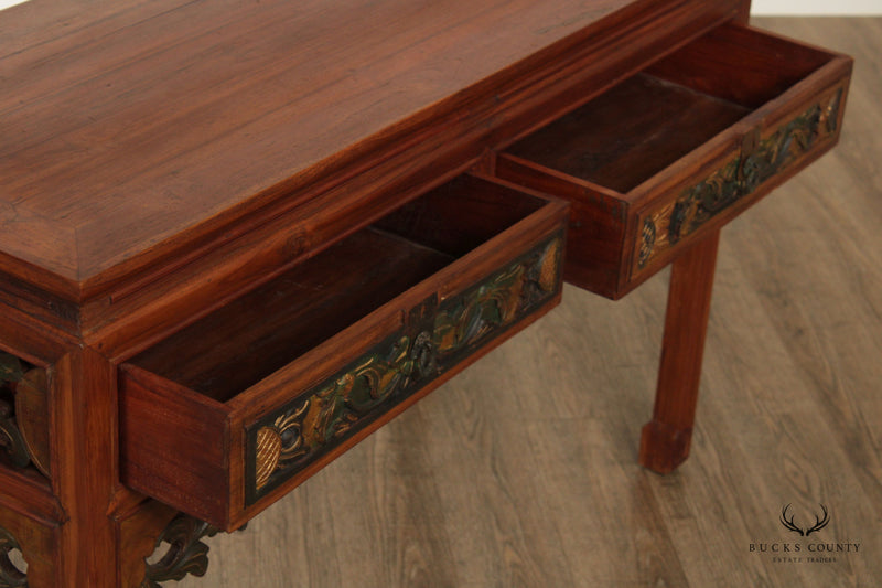 Asian Hardwood Carved Two-Drawer Console Table