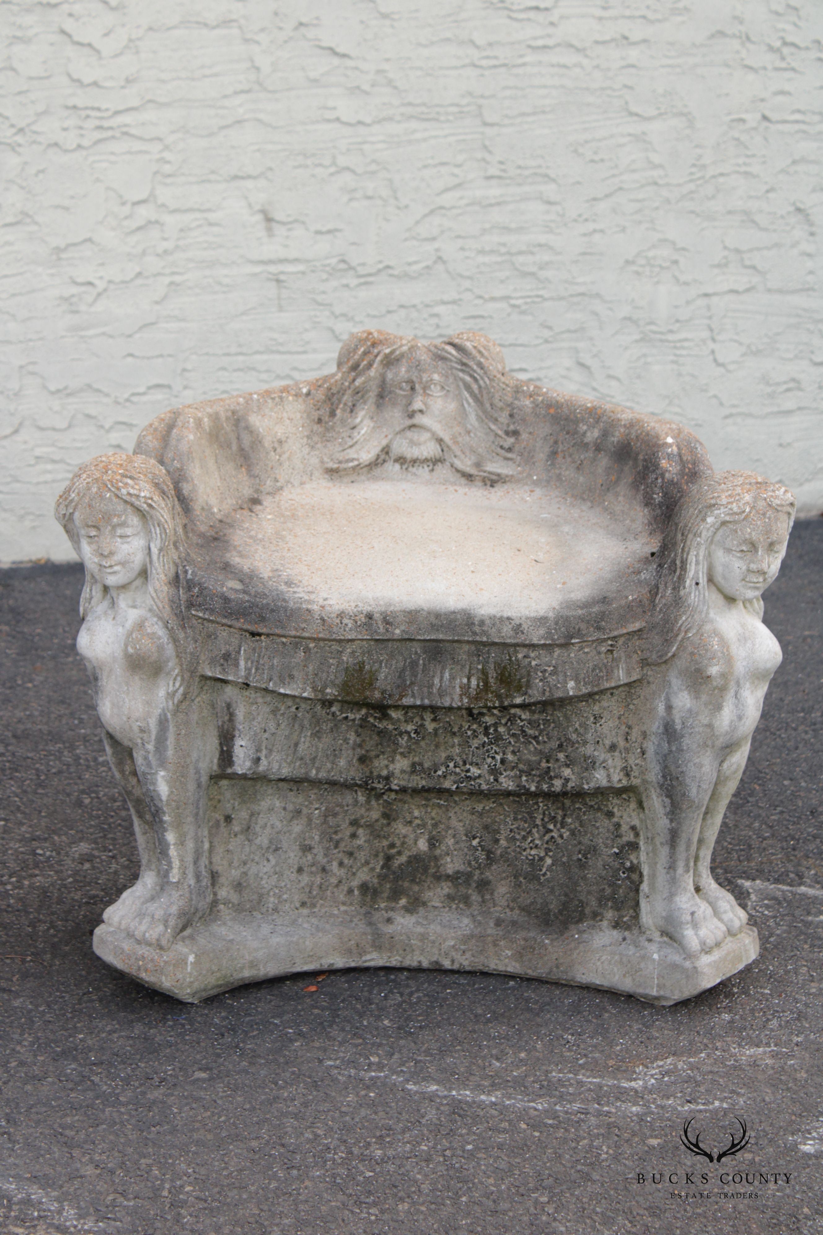 Antique Figural Pair Concrete Stone Grotto Garden Chairs