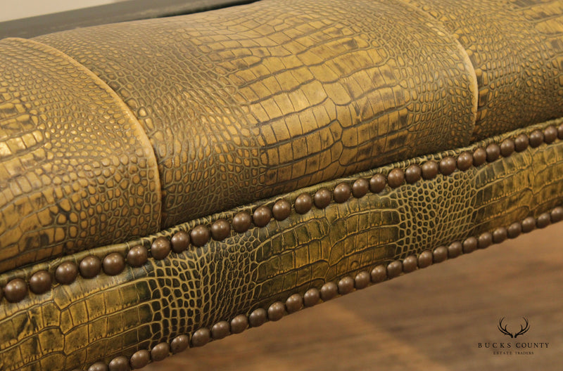 Faux Crocodile Leather Large Square Glass Top Coffee Table