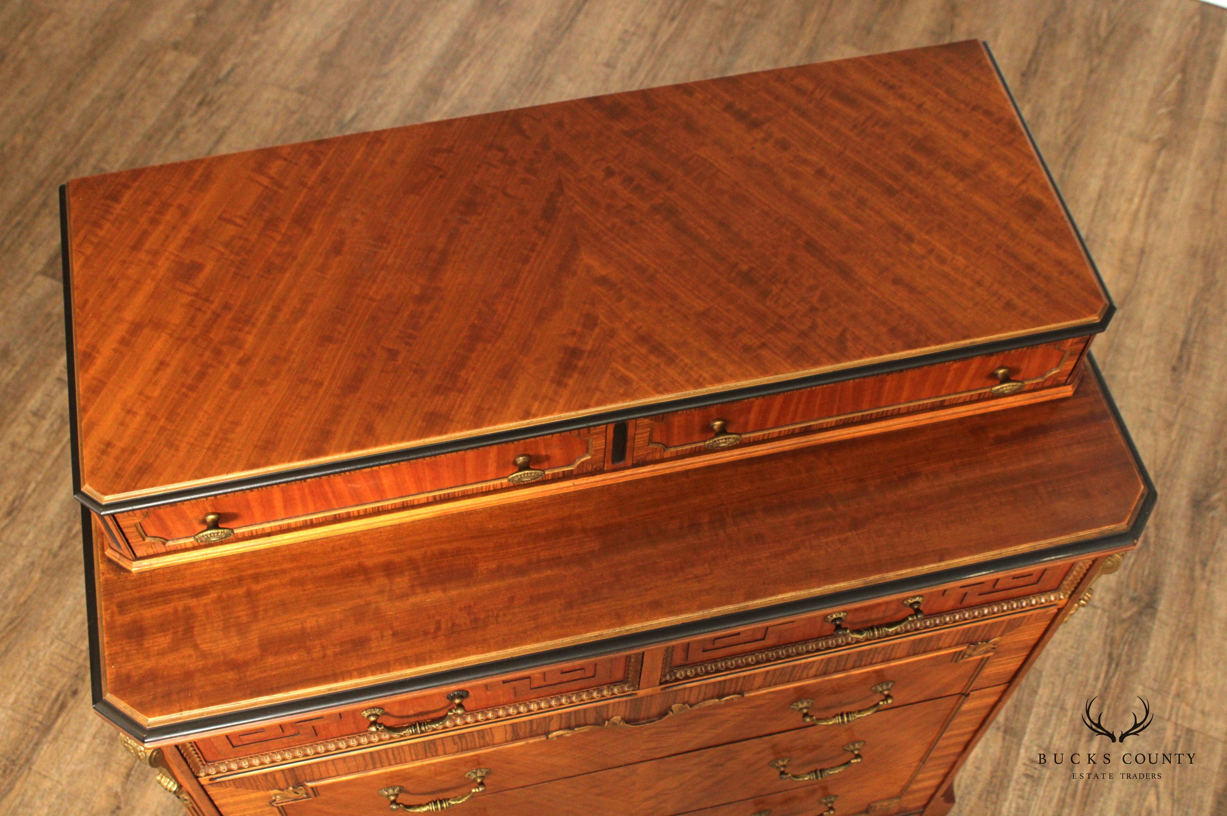 1930's French Louis XVI Style Vintage Satinwood High Chest By Sligh