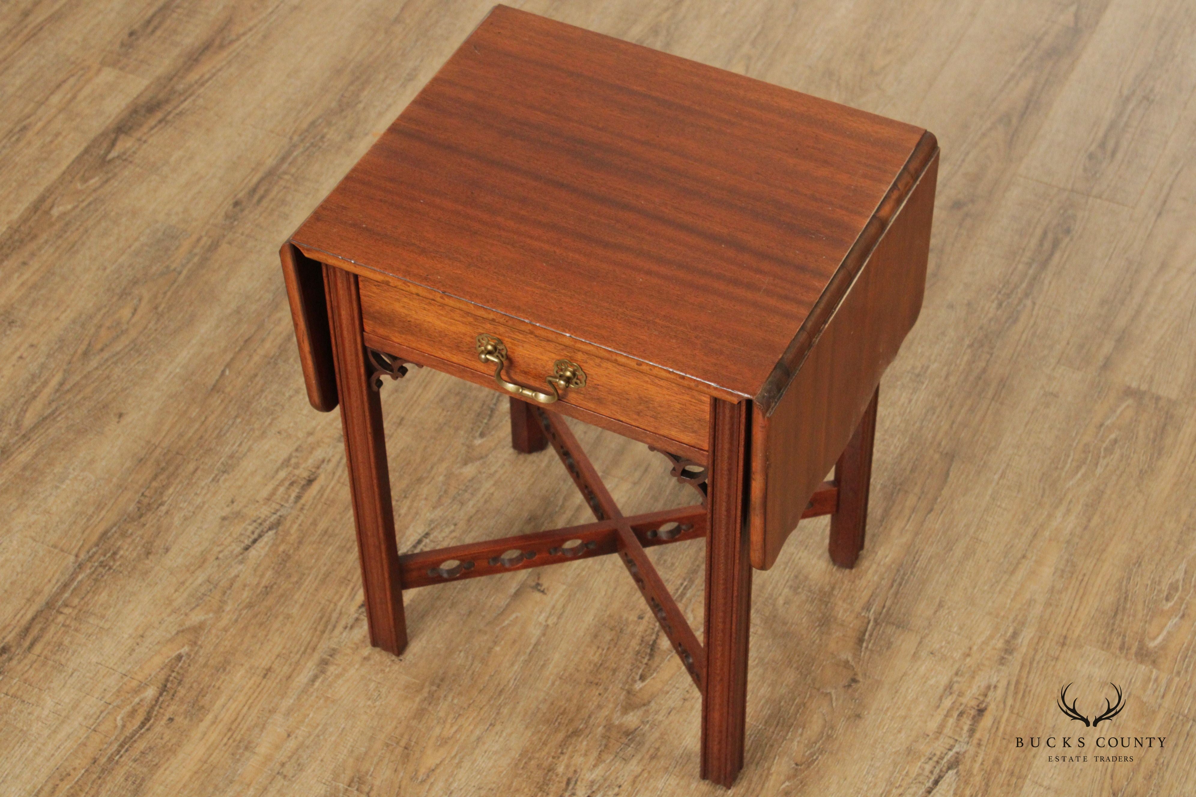 Chinese Chippendale Style Vintage Mahogany Drop-Leaf Pembroke Table