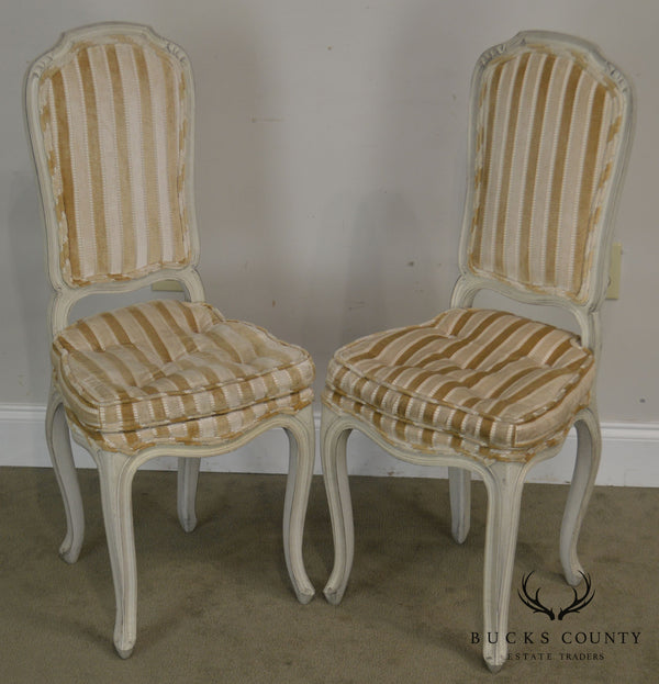 French Louis XV Style Vintage Painted Pair Petite Slipper Side Chairs