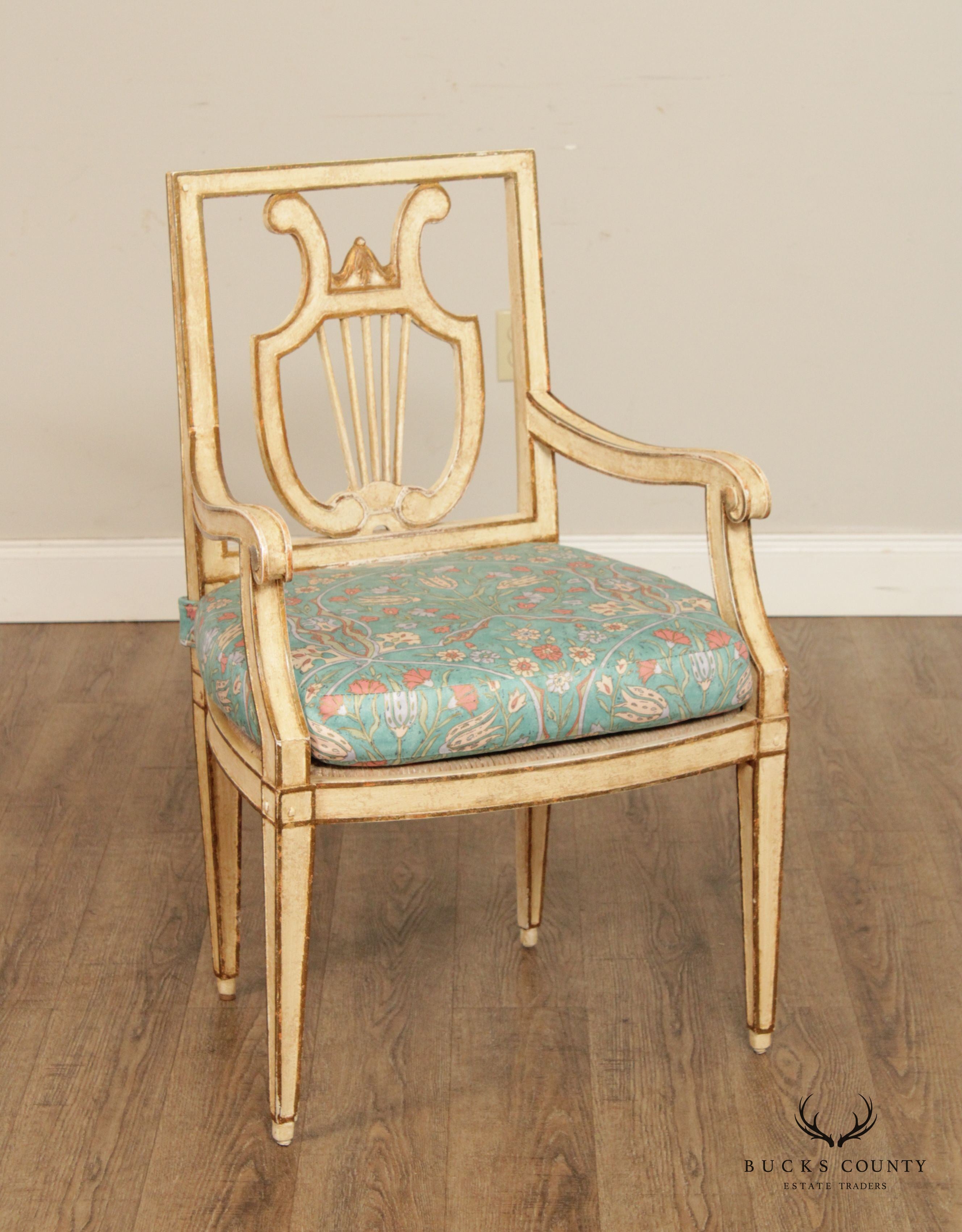 Niermann Weeks French Neo Classical Style Set of Four Painted Lyre Back Dining Chairs