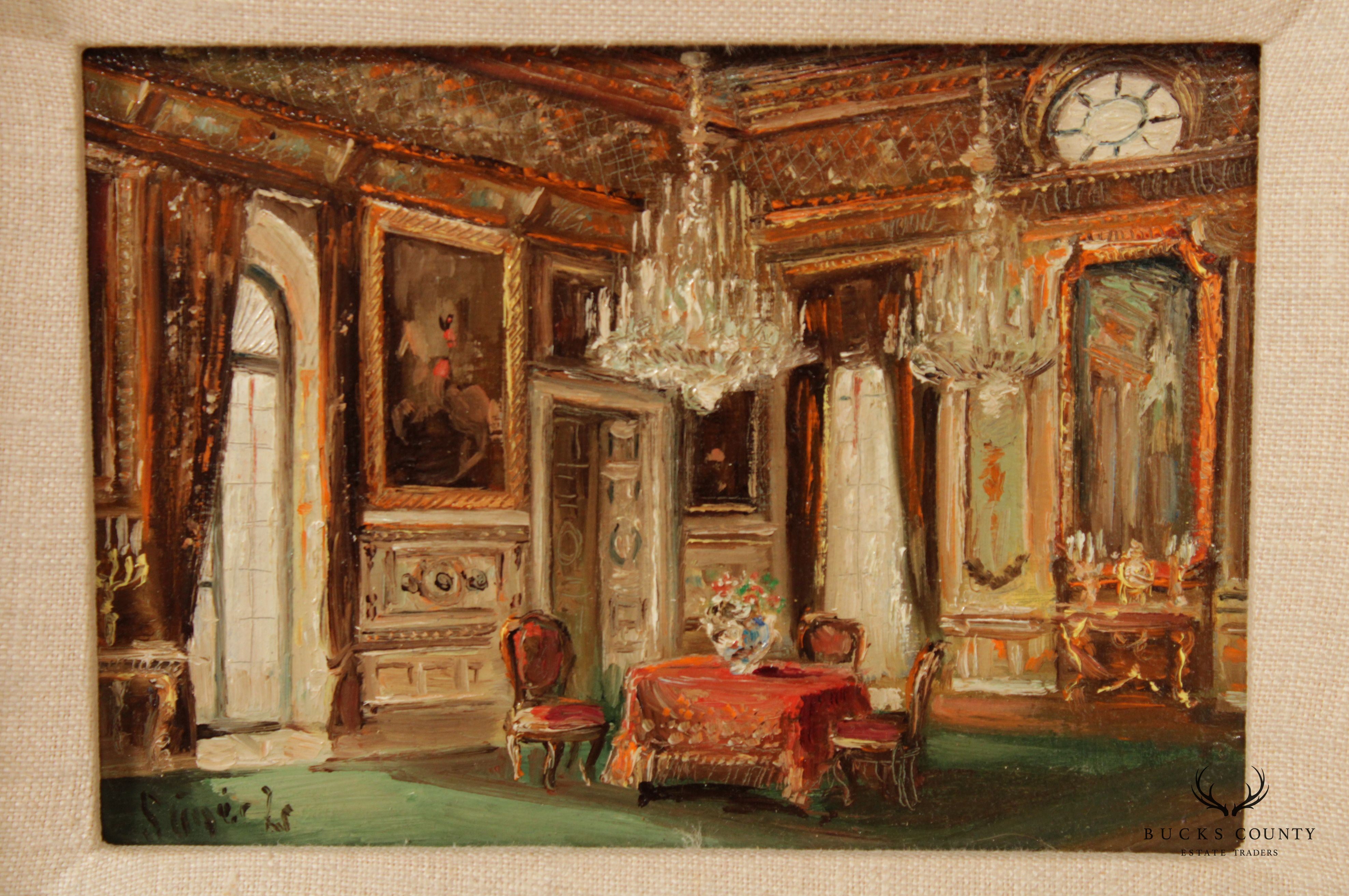 French Salon Interior Scene Oil Painting, by Zsuzsanna Suger