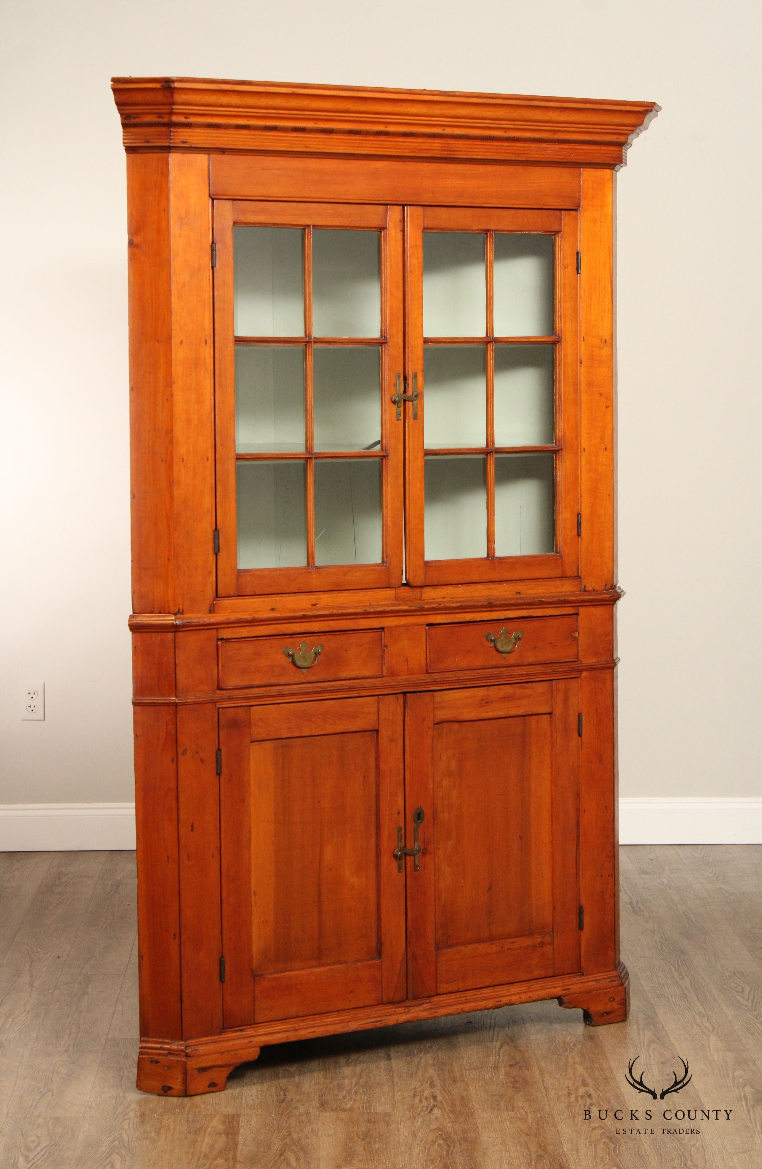 Antique American Chippendale Farmhouse Style Cherry Corner Cabinet