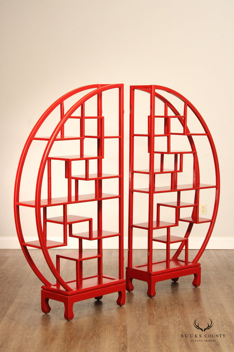 Asian Style Red Painted Round Two Part Room Divider Etagere