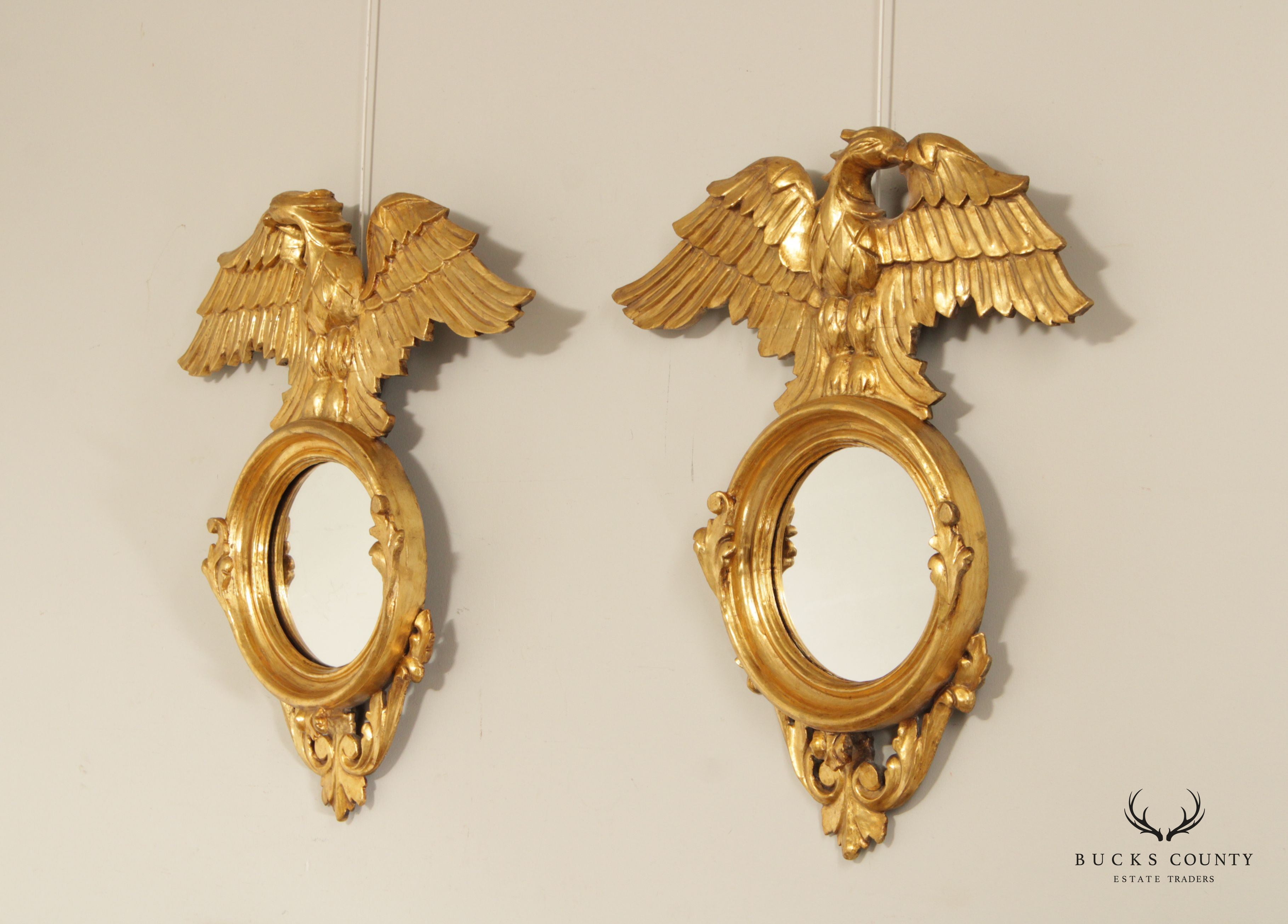 Italian Neoclassical Style Pair of Giltwood Phoenix Mirrors