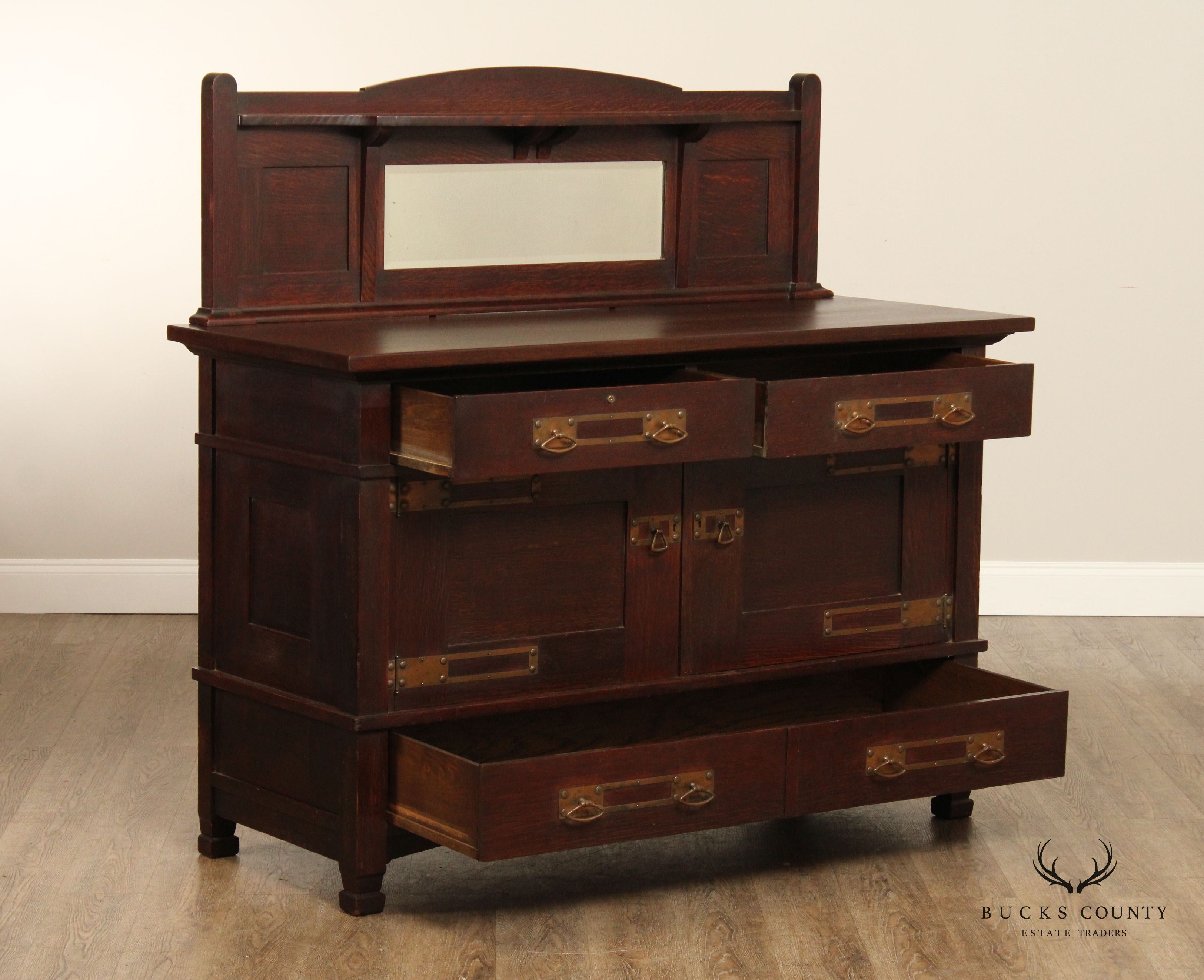 Antique American Arts And Crafts Period Oak Sideboard