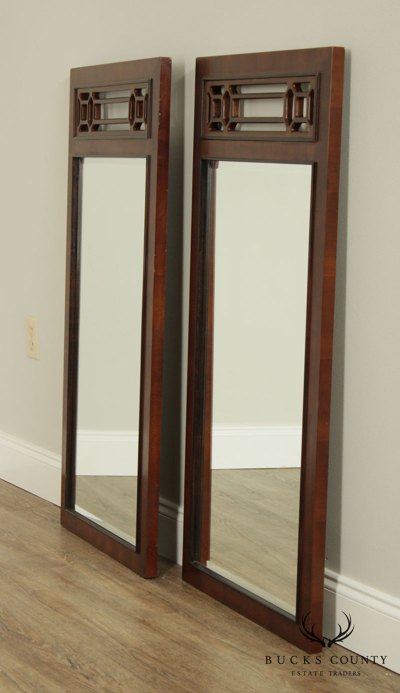 Quality Pair Yew Wood Frame Beveled Wall Mirror