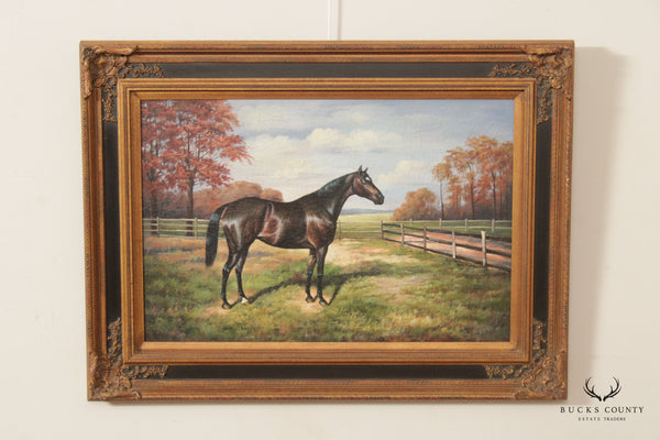 20th Century Equestrian Horse Oil Painting, Custom Framed