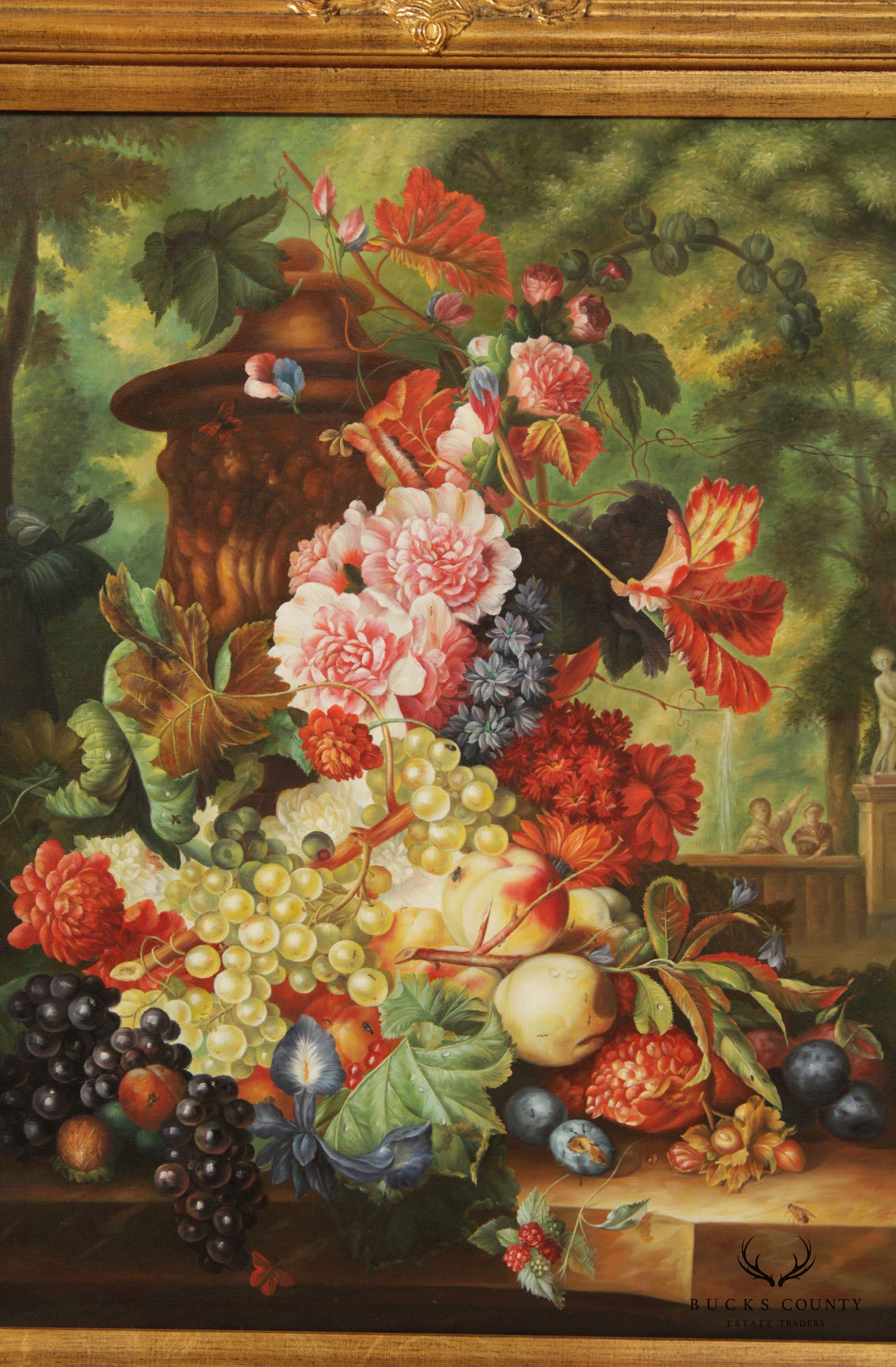 20th C. Floral and Fruit Still Life Original Oil Painting