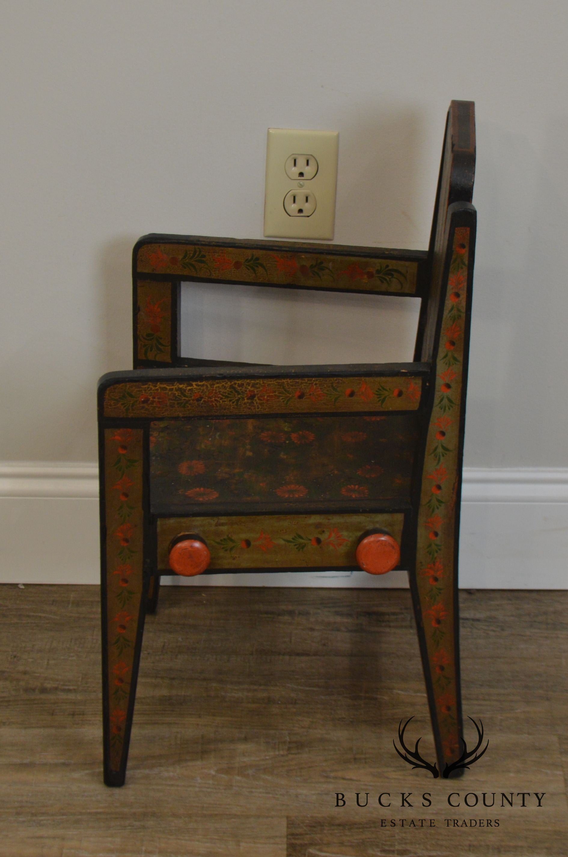 19th Century Hand Painted Childs Folk Art Armchair