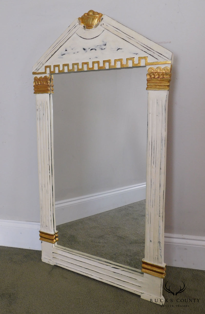 Neo Classical Style White & Gold Painted Vintage Wall Mirror
