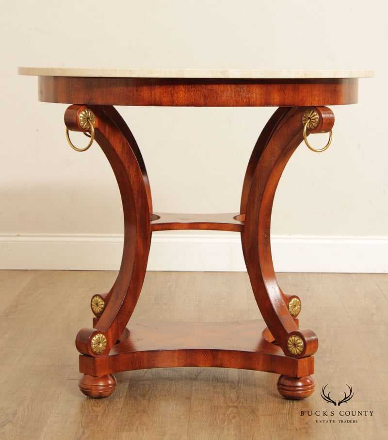French Empire Style Round Travertine Top Mahogany Center Table