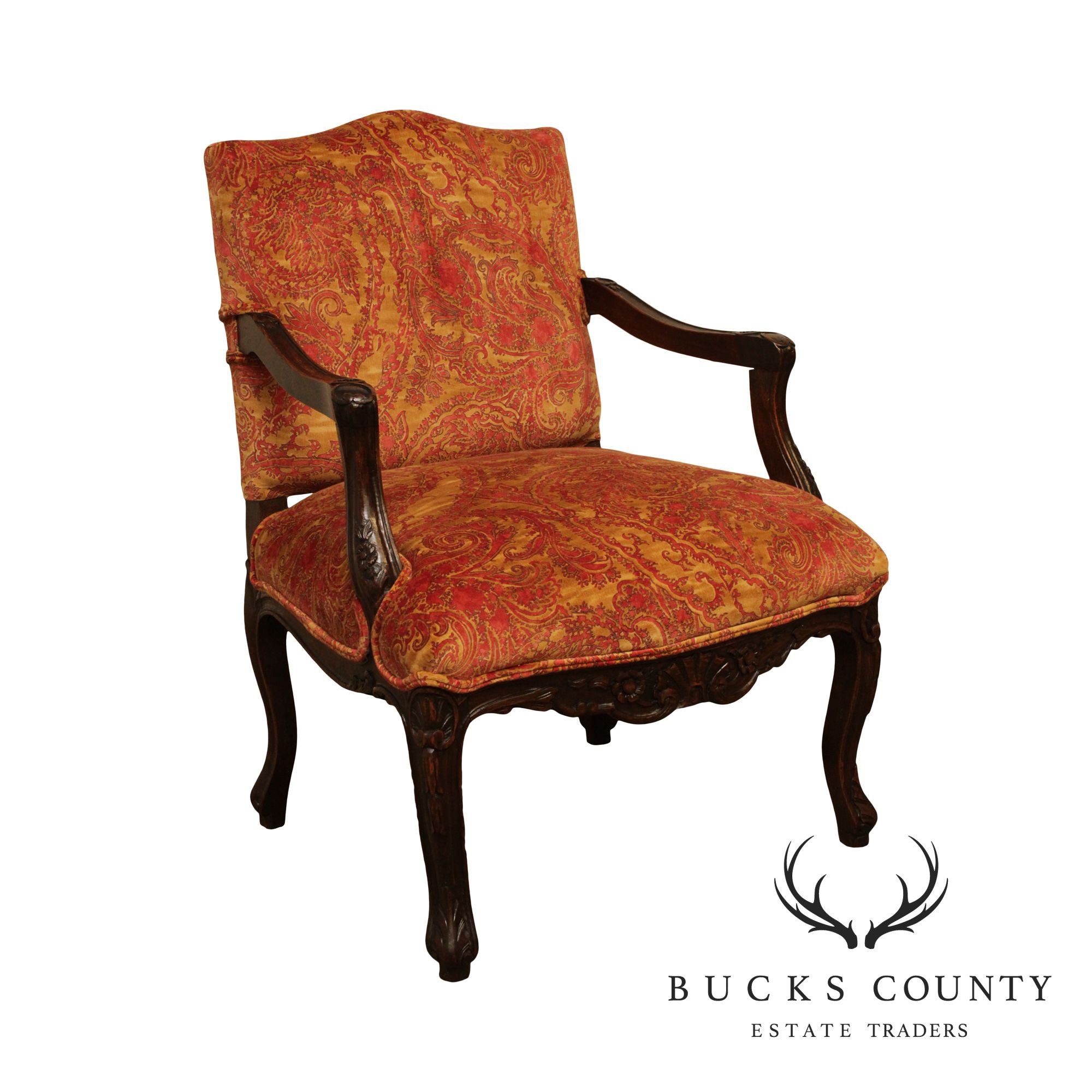 Italian Carved Custom Upholstered Armchair