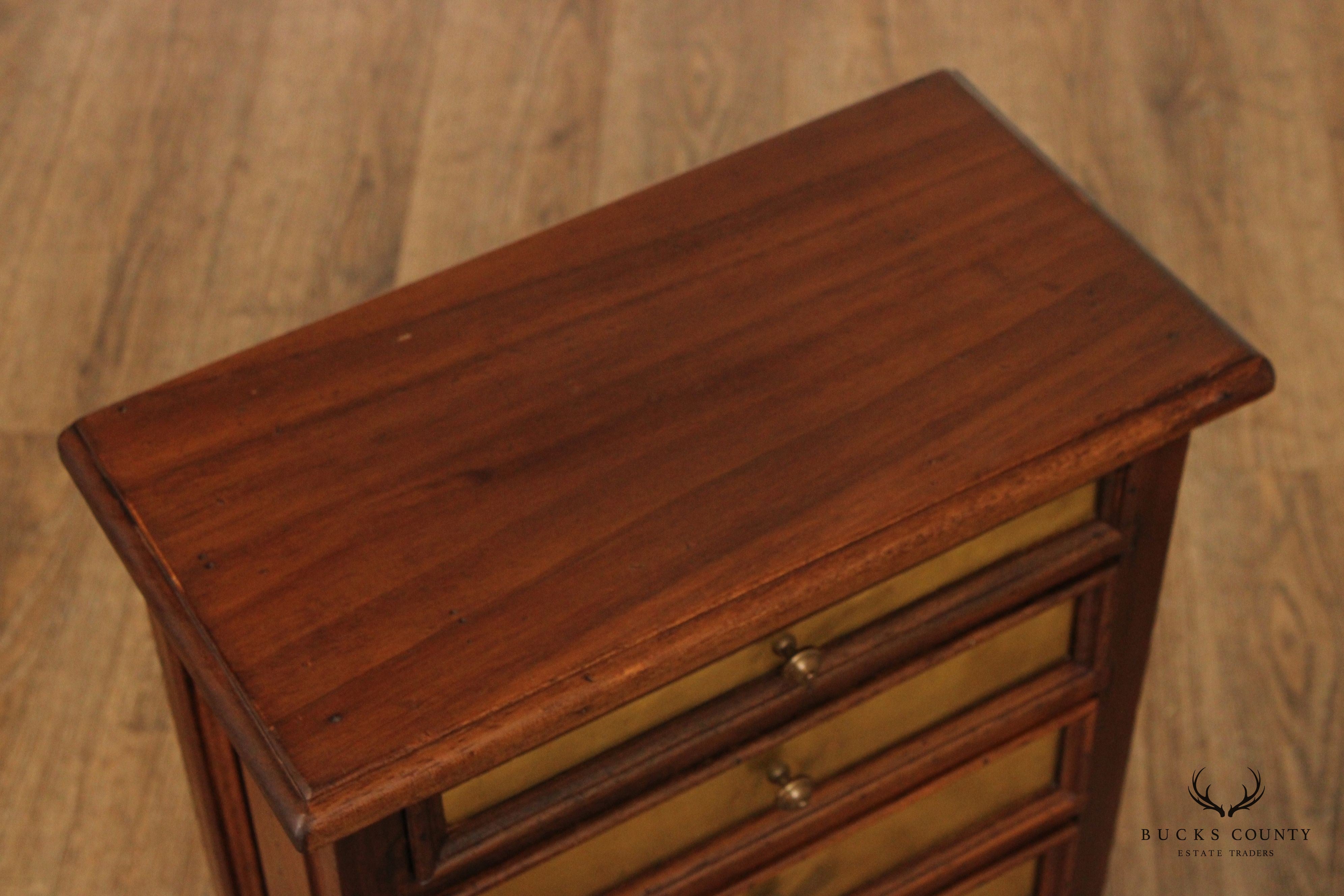 Vintage Italian Walnut And Brass Seven Drawer Accent Chest