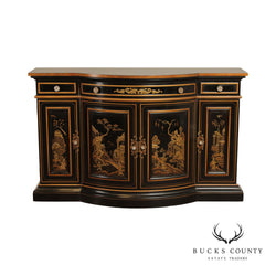 Karges Black And Gold Chinoiserie Decorated Console Cabinet