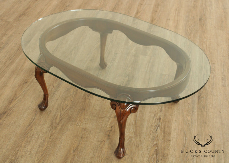 Harden Solid Cherry Oval Glass Top Queen Anne Coffee Table