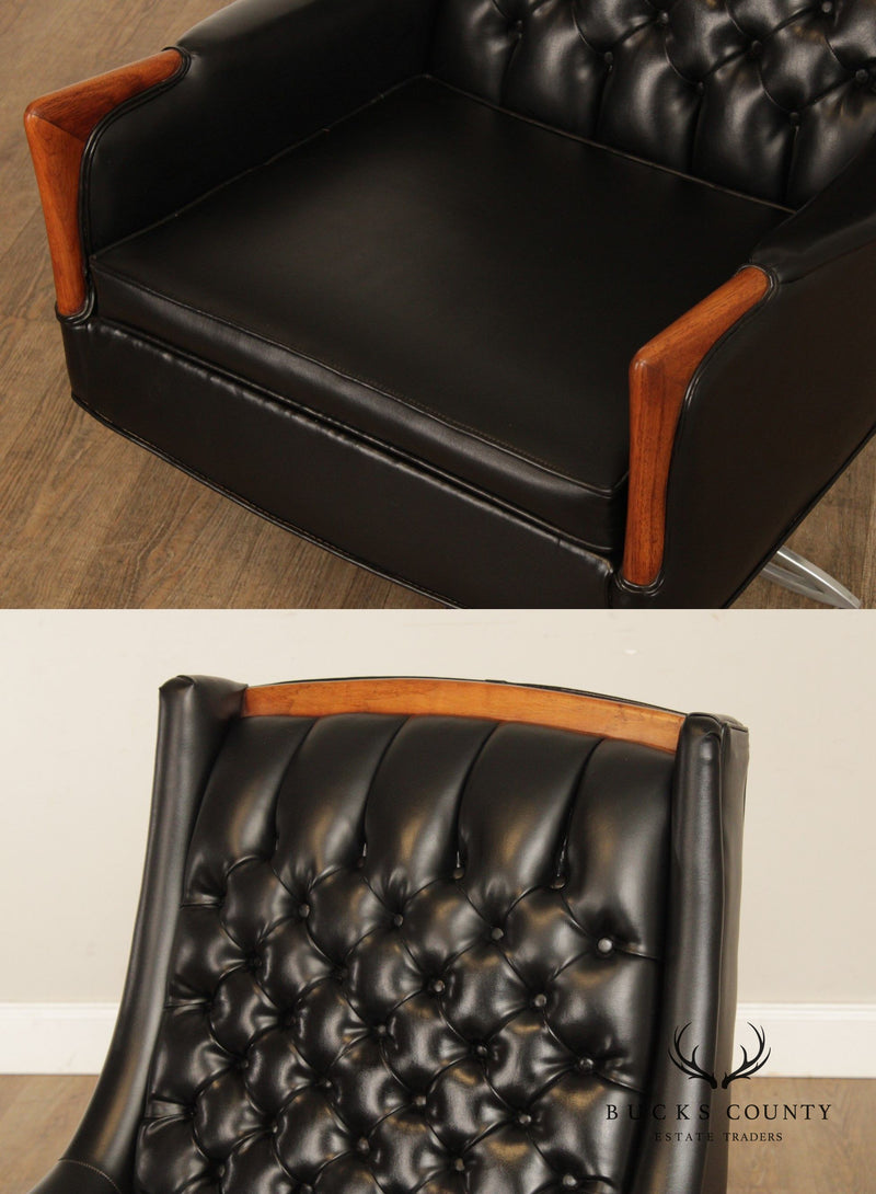 Kroehler Midcentury Modern Black Tufted Swivel Lounge Chair and Ottoman