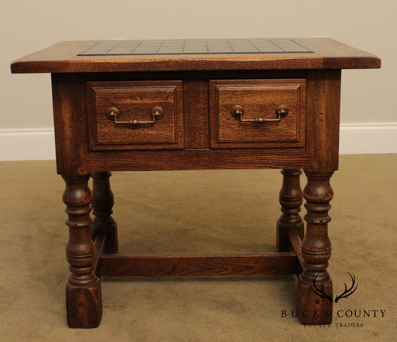 Jacobean Style Vintage Oak Pair One Drawer Side Tables