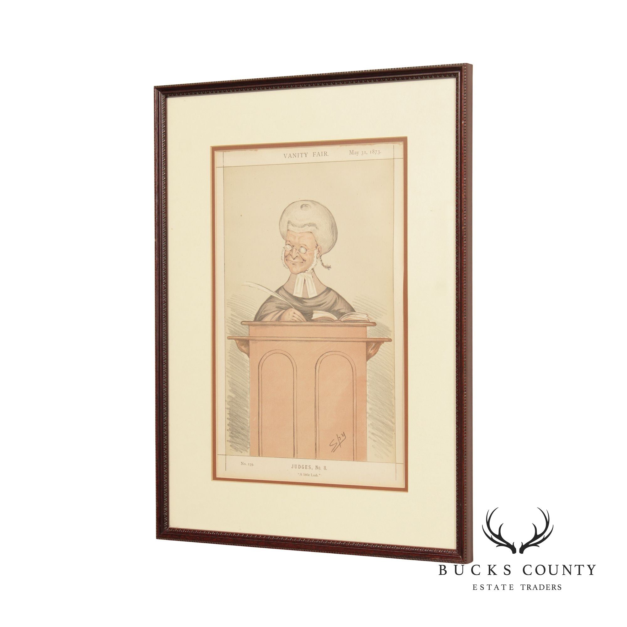 Vanity Fair 'Judges, No. 8, A Little Lush' Cartoon Lithograph, Custom Framed