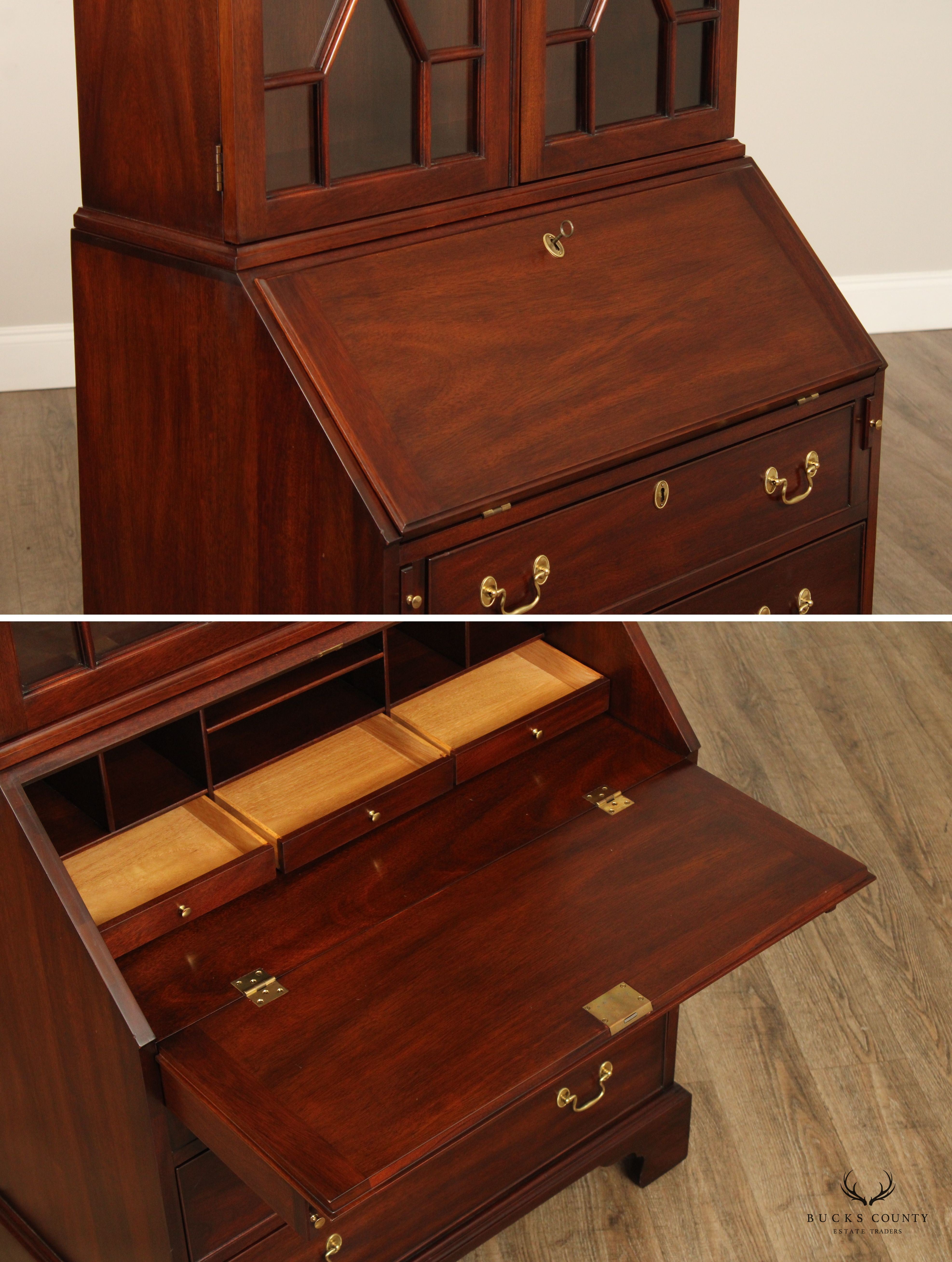 Henkel Harris Mahogany Chippendale Style Secretary Desk Bookcase