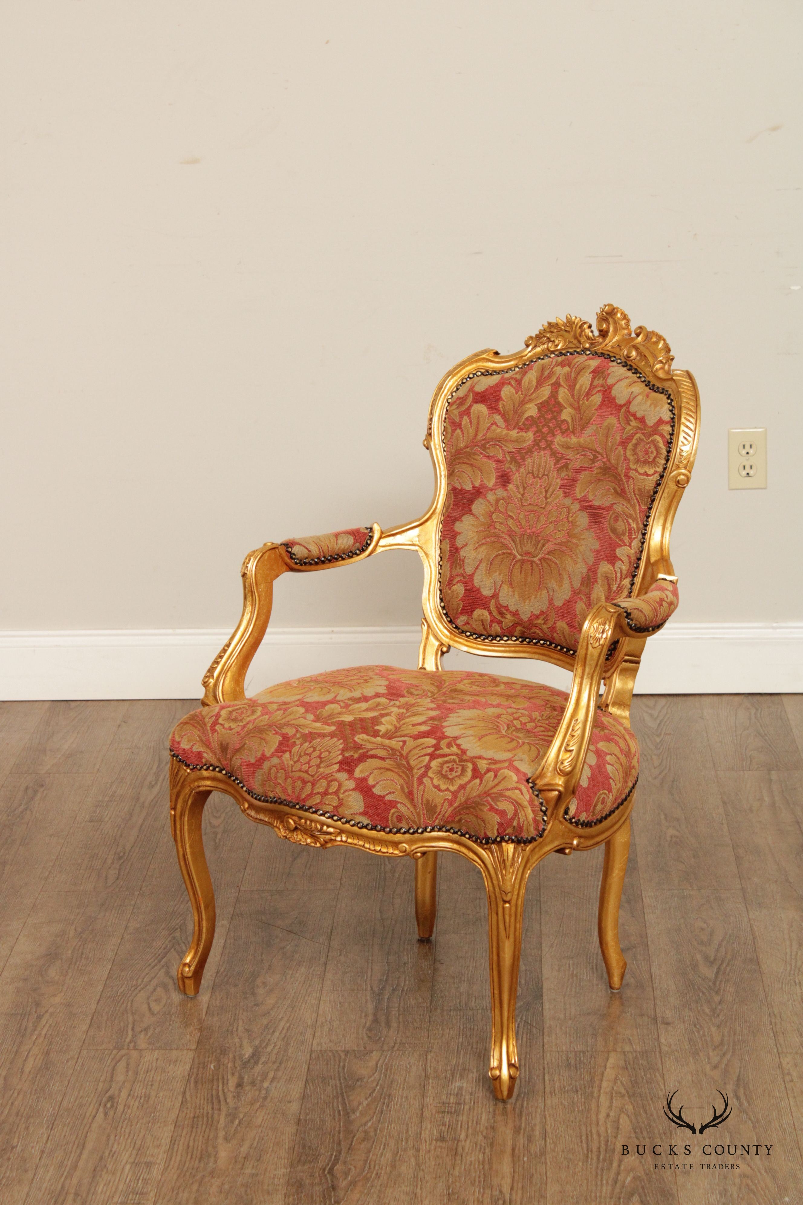 French Louis XV Style Giltwood Fauteuil Armchair