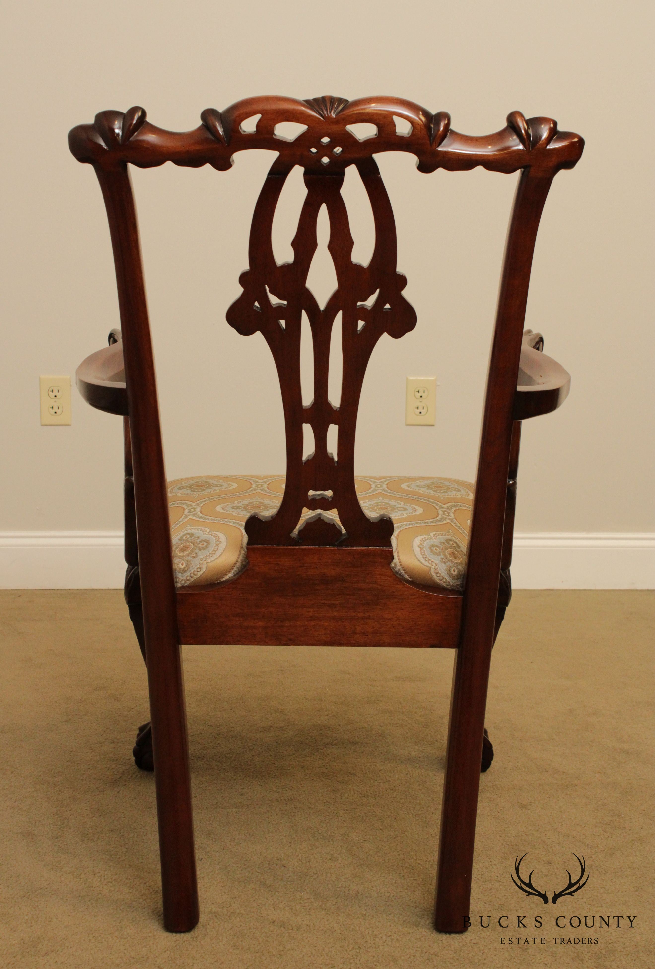 Chippendale Style Ball & Claw Carved Solid Mahogany Armchair