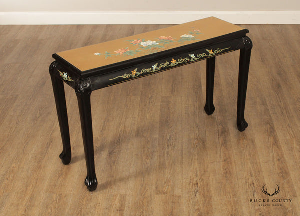 Asian Chinoiserie Lacquered Gold Leaf Console Table