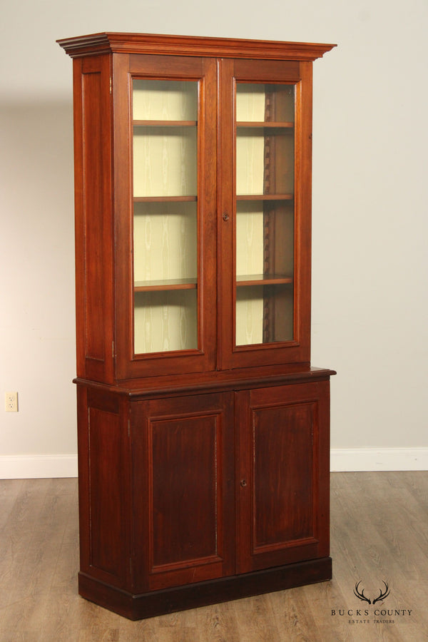 Antique Victorian Walnut Tall Bookcase Cabinet