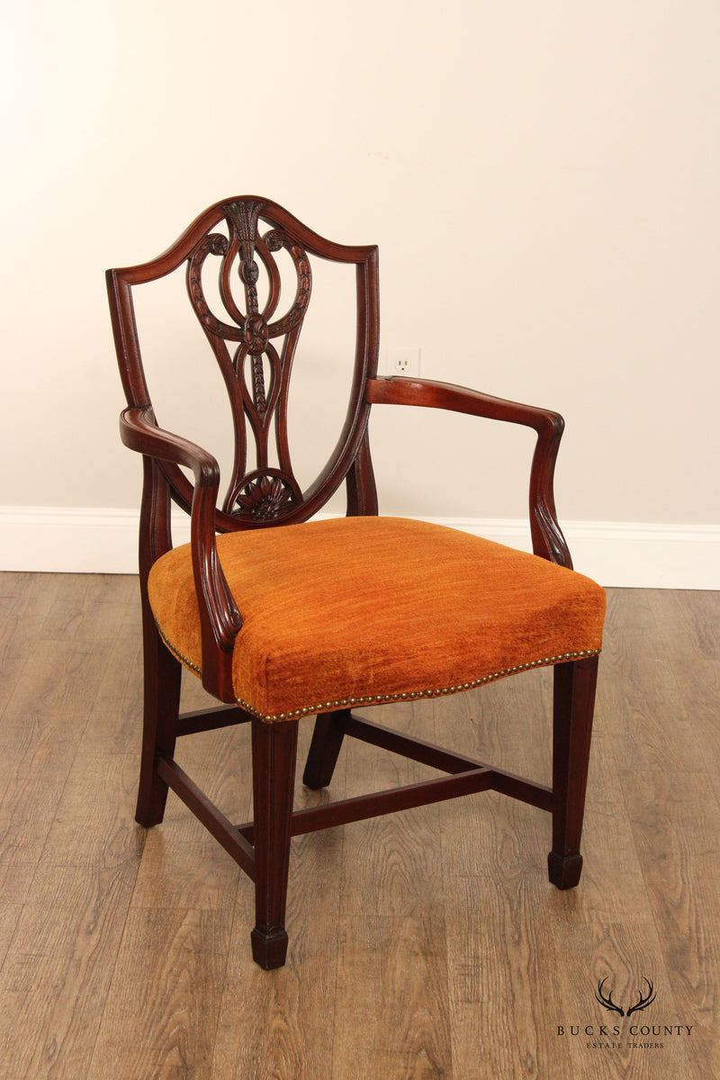 Hepplewhite Style Antique Set of Eight Mahogany Shield Back Dining Chairs