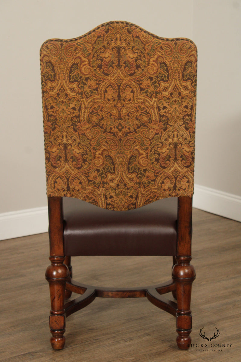 Rustic European Style Set of Six Custom Upholstered Dining Chairs