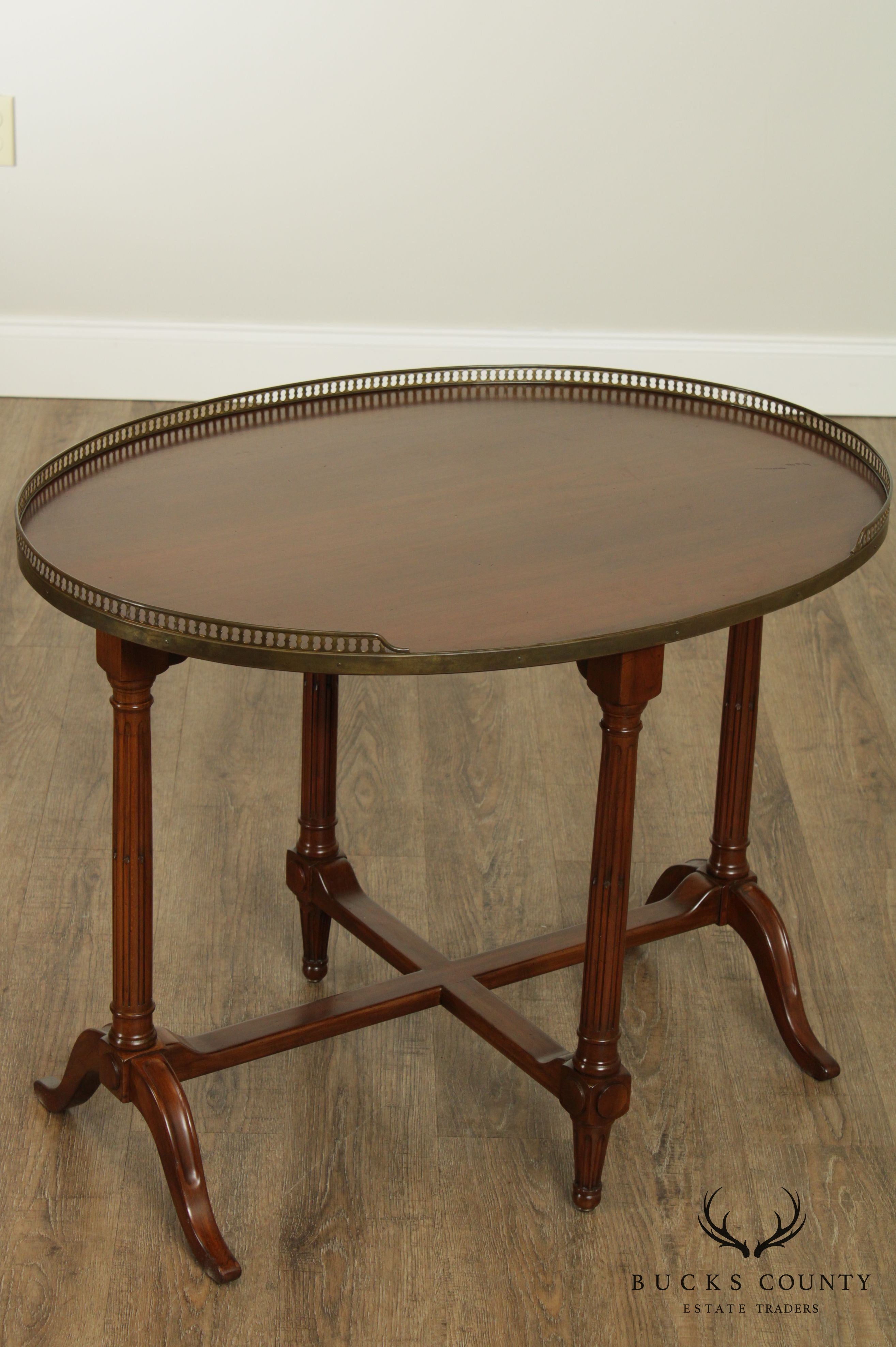 French Louis XVI Style Oval Walnut Bouillotte Table