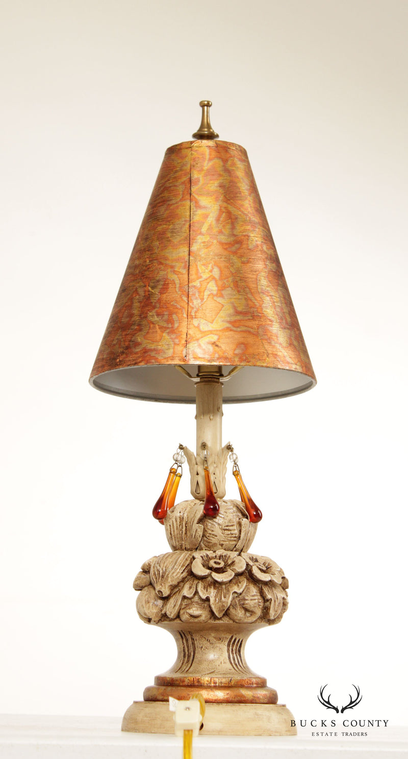 Vintage Italian Style Floral Fruit Carved Table Lamp