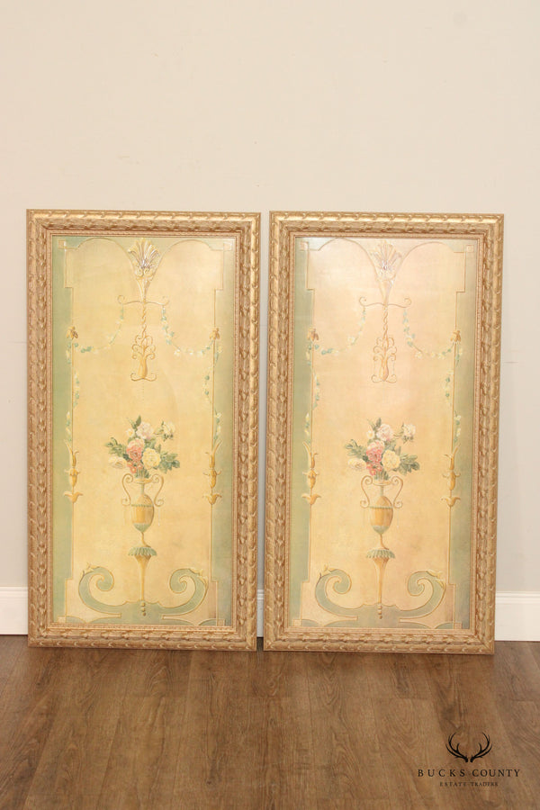 French Louis XVI Style Pair Painted Decorative Wall Panels