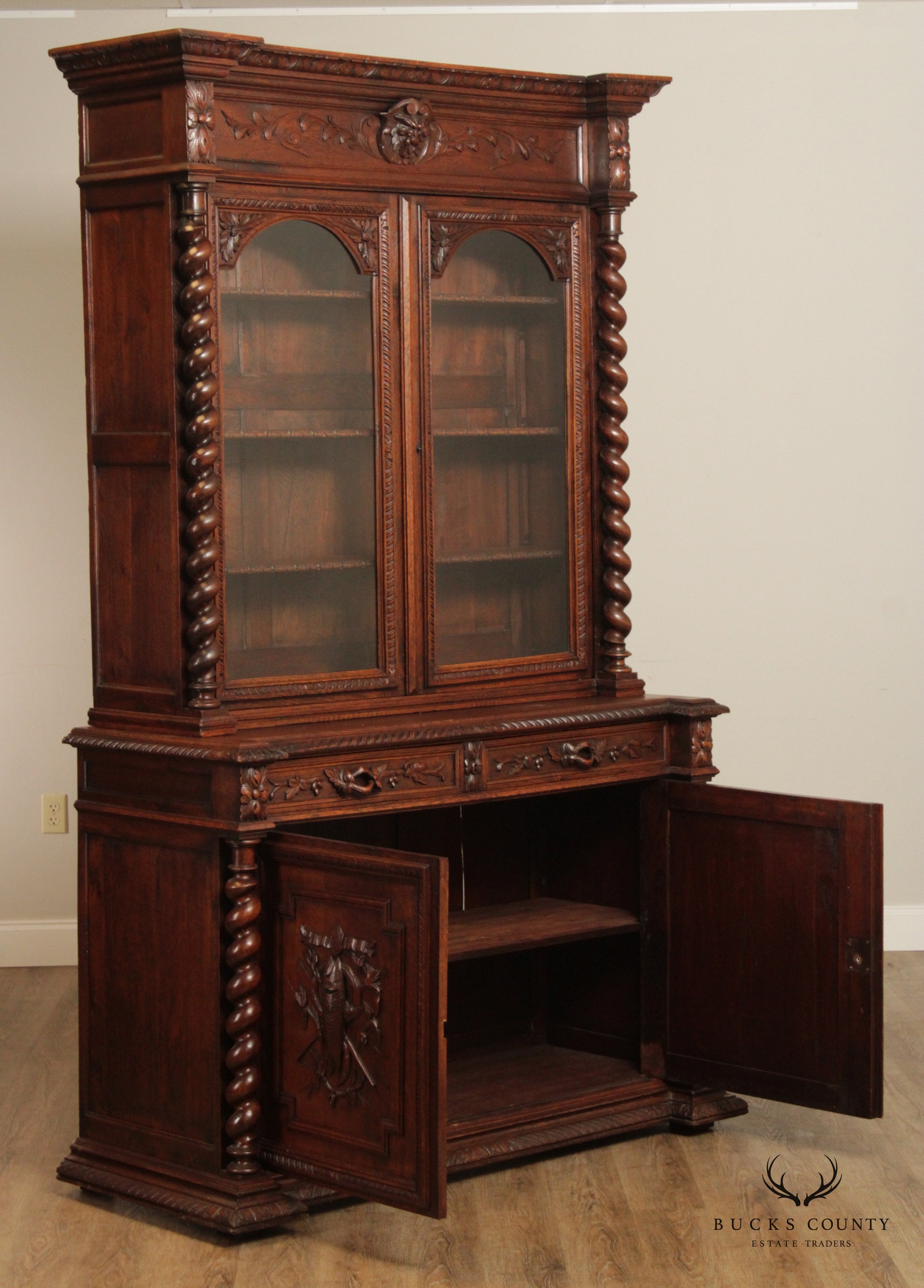 Antique 19th C. Renaissance Revival Carved Oak Bookcase