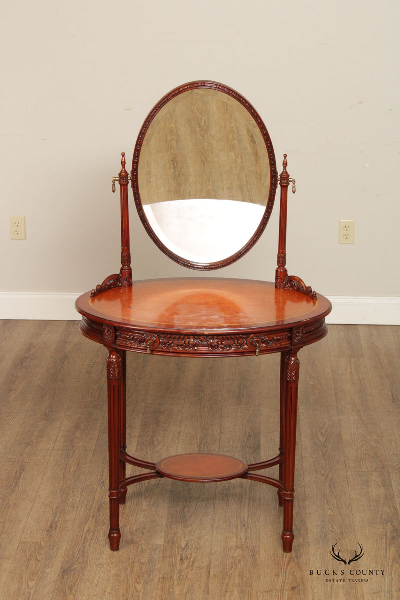 French Louis XVI Style Carved Mirrored Vanity