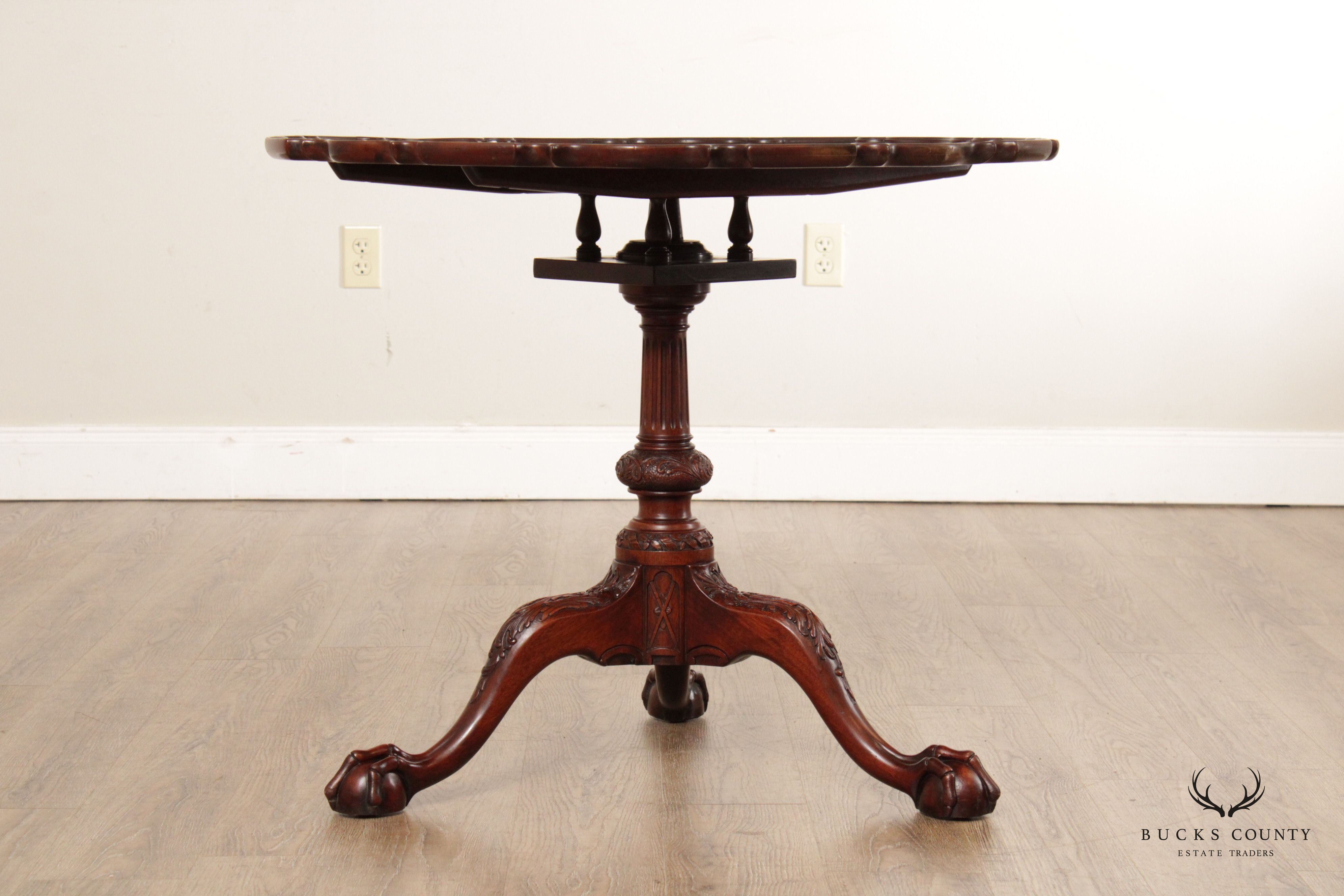 Chippendale Style Custom Mahogany Pie Crust Tilt-Top Table