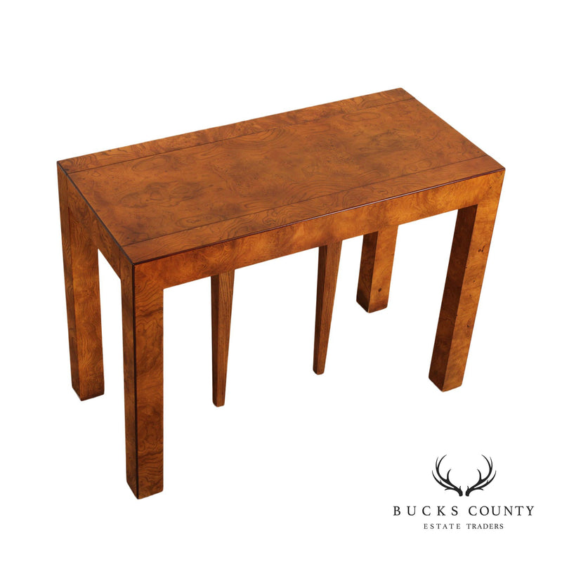 John Widdicomb Mid-Century Modern Burl Wood Expandable Parsons Dining Table (A)