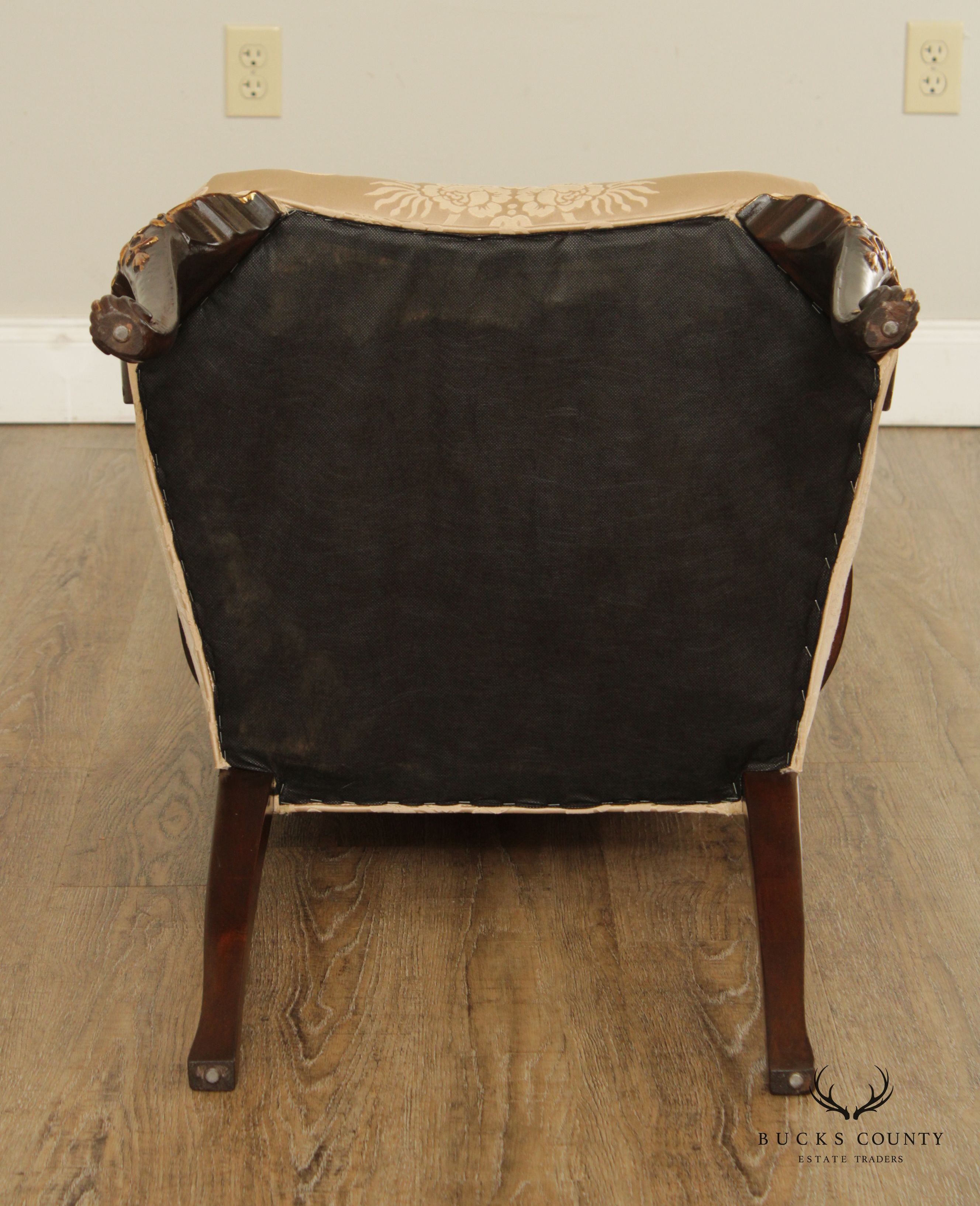 French Louis XV Style Partial Gilt Mahogany Armchair