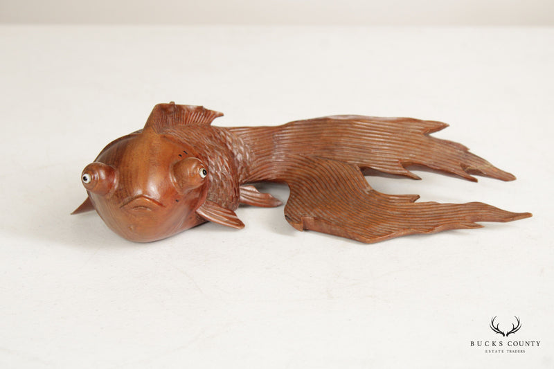 Set of Three Chinese Hand Carved Teak Koi Fish