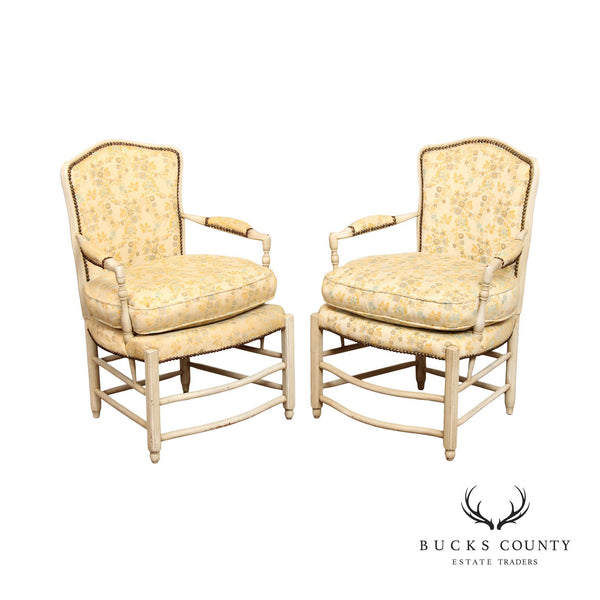 French Provincial Style Pair of Distress Painted Pair Of Armchairs